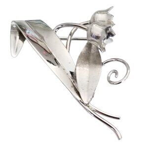 Star Sterling Silver Lilies And Leaf Flower Pin Brooch, Signed M921